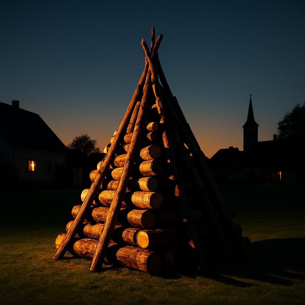Dutch Nacht van Vuur: Kunstig houtpilaar in de foto, lampenproductieafdeling archeologie & cultuur, moderne kunst saneert ...